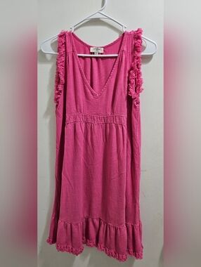 Umgee Pink V-Neck Ruffle Hem Mini Dress